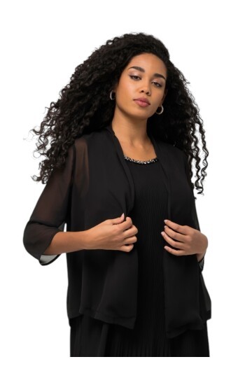 Kadın Büyük Beden Şifon Tül Dökümlü Şık Kombinleyici Curve Truvakar Kol Ceket