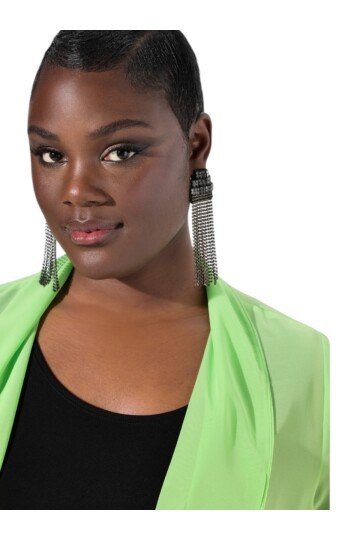 Kadın Büyük Beden Şifon Tül Dökümlü Şık Kombinleyici Curve Truvakar Kol Ceket