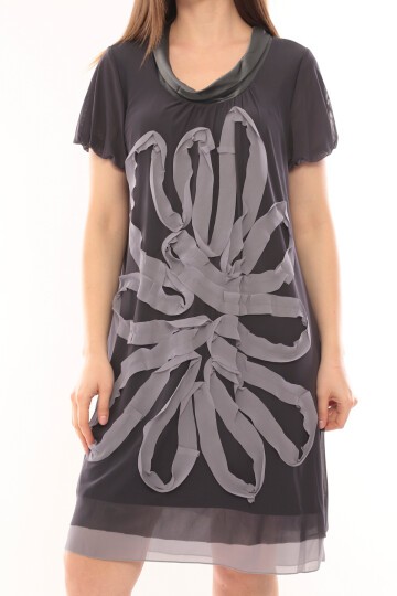 Kadın Büyük Beden Yarım Kol Şifon Çiçek Desenli Curve Astarlı Spor Şık Elbise