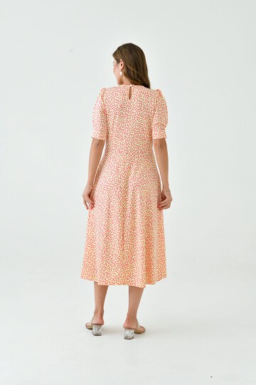 Kadın Çiçekli Kare Yaka Yarım Volanlı Kol Spor Şık Yazlık Uzun Elbise