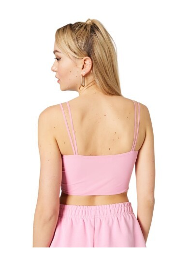 Kadın Çift Askılı Tül Detaylı Spor Şık Croptop Büstiyer