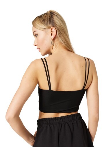 Kadın Çift Askılı Tül Detaylı Spor Şık Croptop Büstiyer