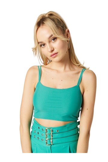 Kadın Çift Askılı Tül Detaylı Spor Şık Croptop Büstiyer