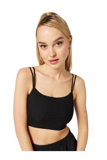 Kadın Çift Askılı Tül Detaylı Spor Şık Croptop Büstiyer