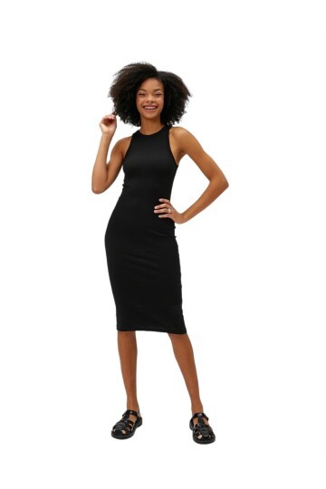 Kadın Çizgili Kolsuz Spor Şık Casual Yazlık Elbise