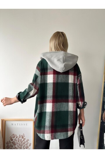 Kadın Çok Renkli Koyu Yeşil Oduncu Oversize Ceket Gömlek