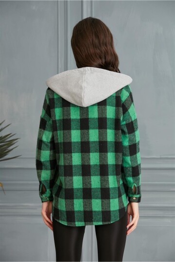 Kadın Çok Renkli Yeşil Oduncu Oversize Ceket Gömlek