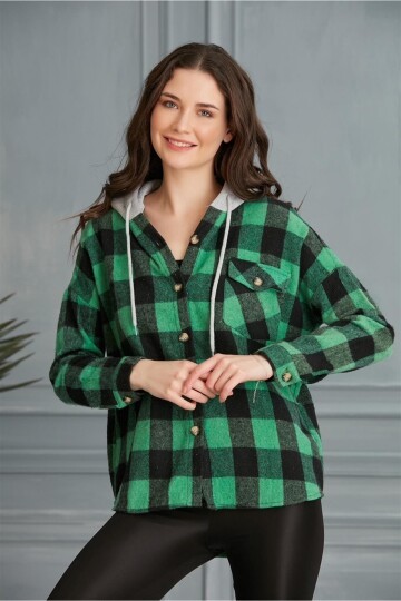 Kadın Çok Renkli Yeşil Oduncu Oversize Ceket Gömlek