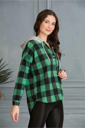 Kadın Çok Renkli Yeşil Oduncu Oversize Ceket Gömlek