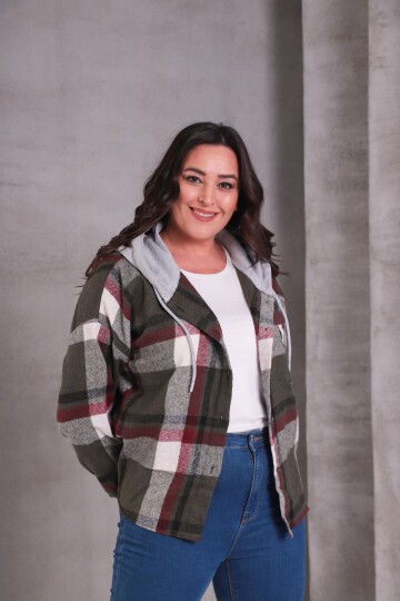 Kadın Curve Desenli Renkli Oduncu Oversize Büyük Beden Ceket Gömlek