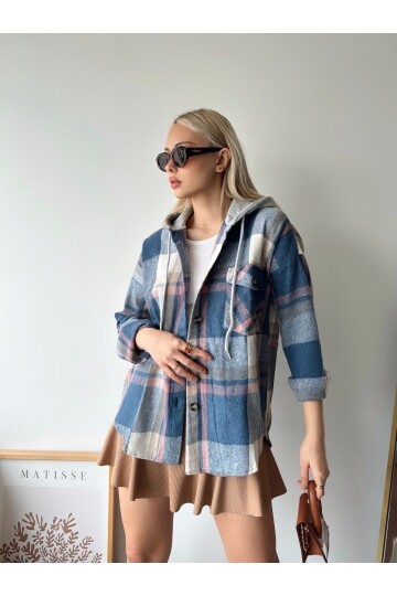 Kadın Curve Desenli Renkli Oduncu Oversize Büyük Beden Ceket Gömlek