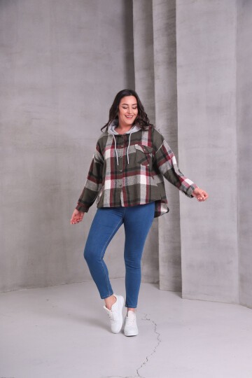 Kadın Curve Desenli Renkli Oduncu Oversize Büyük Beden Ceket Gömlek