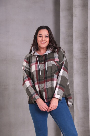 Kadın Curve Desenli Renkli Oduncu Oversize Büyük Beden Ceket Gömlek