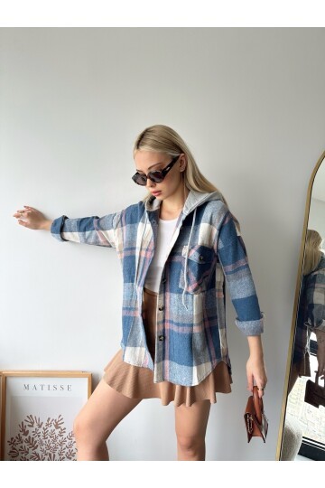 Kadın Curve Desenli Renkli Oduncu Oversize Büyük Beden Ceket Gömlek