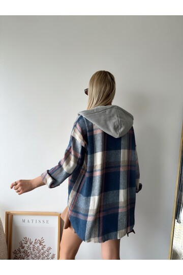 Kadın Curve Desenli Renkli Oduncu Oversize Büyük Beden Ceket Gömlek