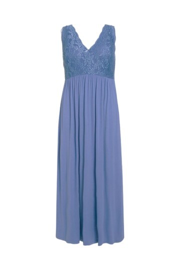 Kadın Dantel Detay Askılı Bebe-buz Mavi Şık Uzun Büyük Beden Curve Viskon Gecelik Elbise
