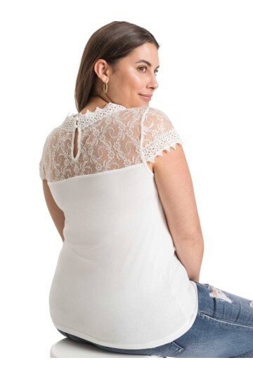Kadın Dantel V Yaka Viskon Spor Şık Yarım Kol Büyük Beden Curve Bluz