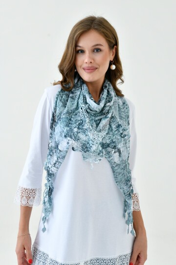 Kadın Dantel ve Örgü İşlemeli Yıkamalı Spor Şık Dokulu Boyunluk Şal