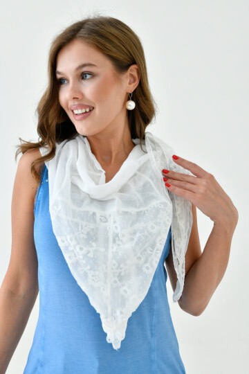 Kadın Dantel ve Örgü İşlemeli Yıkamalı Spor Şık Dokulu Boyunluk Şal