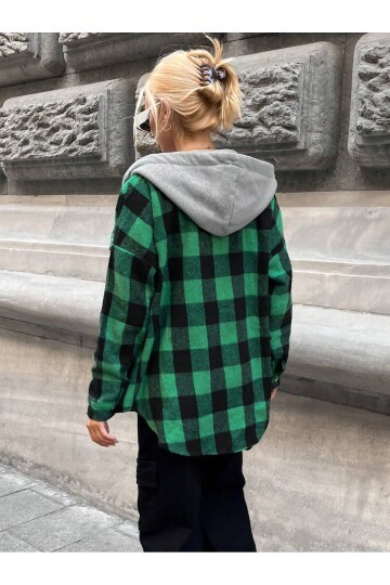 Kadın Desenli Renkli Oduncu Oversize Bol ve Geniş Kalıp Casual Çift Kapüşonlu Ceket Gömlek