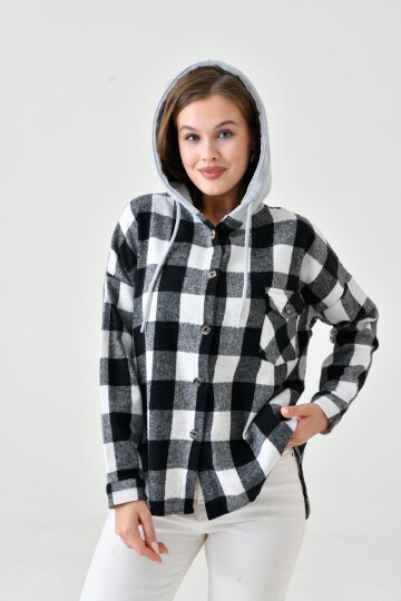 Kadın Desenli Renkli Oduncu Oversize Bol ve Geniş Kalıp Casual Çift Kapüşonlu Ceket Gömlek