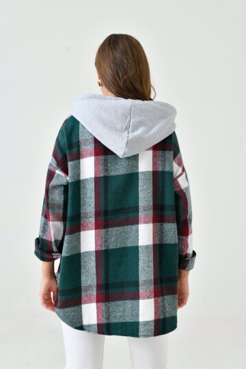 Kadın Desenli Renkli Oduncu Oversize Bol ve Geniş Kalıp Casual Çift Kapüşonlu Ceket Gömlek