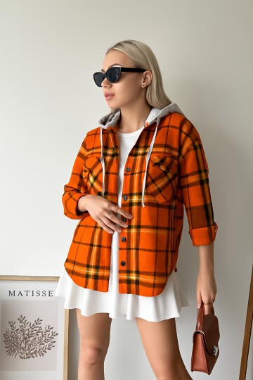 Kadın Desenli Renkli Oduncu Oversize Bol ve Geniş Kalıp Casual Çift Kapüşonlu Ceket Gömlek