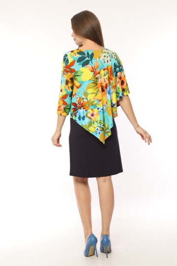 Kadın Desenli Şal Yaka Viskon Curve Büyük Beden Spor Şık Çiçekli Midi Boy Elbise