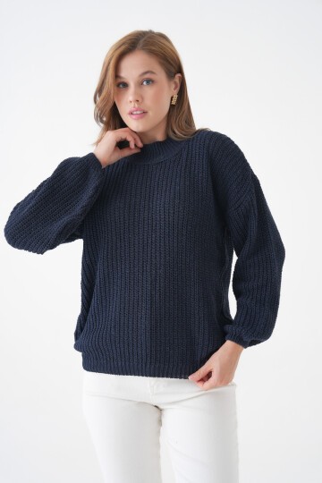 Kadın Dik Yaka Basic Uzun Kol Rahat Kalıp Büyük Beden Curve Uyumlu Spor Şık Kazak