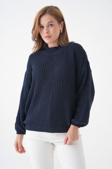 Kadın Dik Yaka Basic Uzun Kol Rahat Kalıp Büyük Beden Curve Uyumlu Spor Şık Kazak