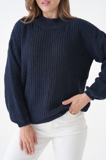 Kadın Dik Yaka Basic Uzun Kol Rahat Kalıp Büyük Beden Curve Uyumlu Spor Şık Kazak