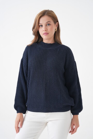 Kadın Dik Yaka Basic Uzun Kol Rahat Kalıp Büyük Beden Curve Uyumlu Spor Şık Kazak