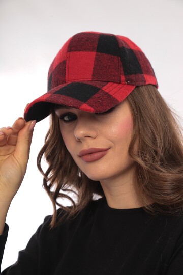 Kadın Ekose Desen Spor Şık Oduncu Unisex Standart Ayarlanabilir Şapka
