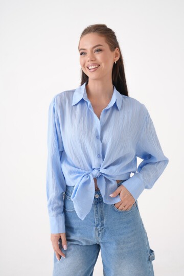 Kadın Gömlek Yaka Önü Düğmeli Düz Uzun Kol Rahat Kalıp Curve Büyük Beden Yazlık Gömlek