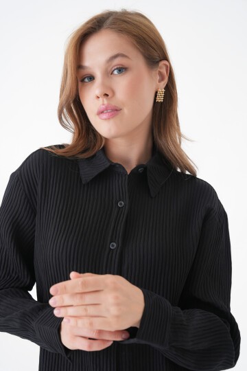 Kadın Gömlek Yaka Önü Düğmeli Düz Uzun Kol Rahat Kalıp Curve Büyük Bedeb Yazlık Gömlek