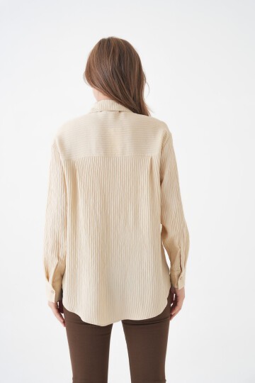 Kadın Gömlek Yaka Önü Düğmeli Düz Uzun Kol Rahat Kalıp Curve Büyük Bedeb Yazlık Gömlek