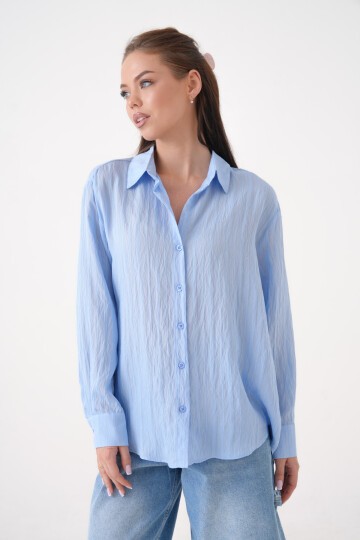 Kadın Gömlek Yaka Önü Düğmeli Düz Uzun Kol Rahat Kalıp Curve Büyük Beden Yazlık Gömlek