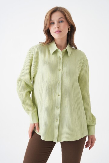 Kadın Gömlek Yaka Önü Düğmeli Düz Uzun Kol Rahat Kalıp Curve Büyük Bedeb Yazlık Gömlek