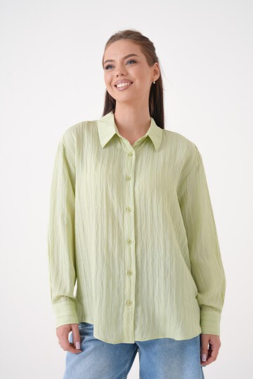 Kadın Gömlek Yaka Önü Düğmeli Düz Uzun Kol Rahat Kalıp Curve Büyük Bedeb Yazlık Gömlek