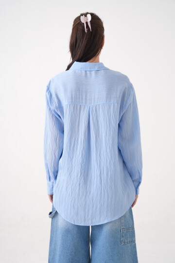 Kadın Gömlek Yaka Önü Düğmeli Düz Uzun Kol Rahat Kalıp Curve Büyük Beden Yazlık Gömlek