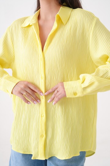 Kadın Gömlek Yaka Önü Düğmeli Düz Uzun Kol Rahat Kalıp Curve Büyük Bedeb Yazlık Gömlek