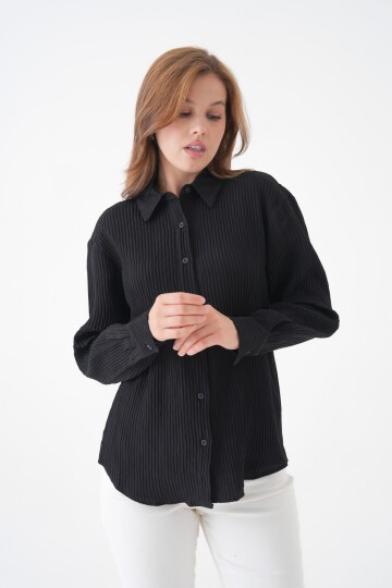 Kadın Gömlek Yaka Önü Düğmeli Düz Uzun Kol Rahat Kalıp Curve Büyük Bedeb Yazlık Gömlek