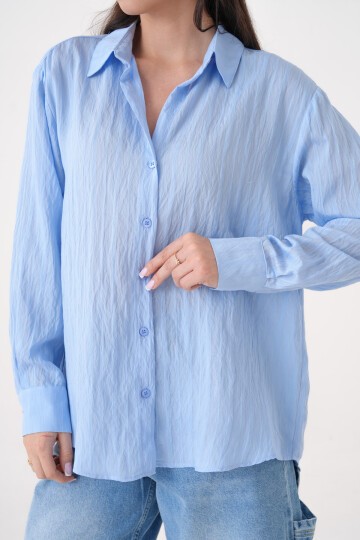 Kadın Gömlek Yaka Önü Düğmeli Düz Uzun Kol Rahat Kalıp Curve Büyük Beden Yazlık Gömlek