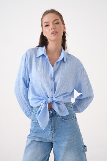 Kadın Gömlek Yaka Önü Düğmeli Düz Uzun Kol Rahat Kalıp Curve Büyük Beden Yazlık Gömlek