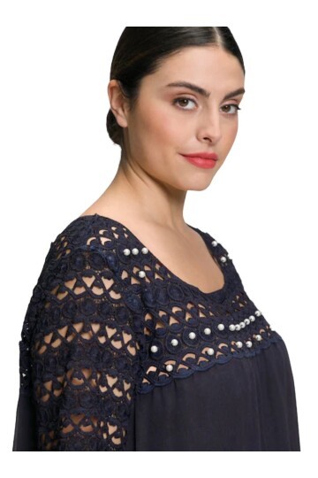 Kadın Güpür Dantel Ve Inci Detaylı Şık Büyük Beden Viskon Şifon Elbise