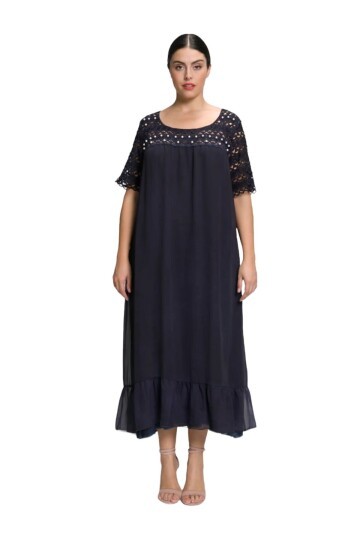 Kadın Güpür Dantel Ve Inci Detaylı Şık Büyük Beden Viskon Şifon Elbise