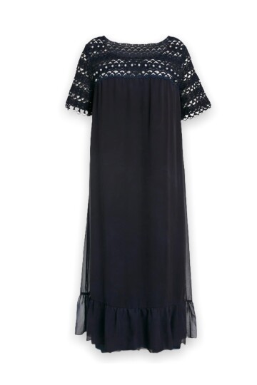 Kadın Güpür Dantel Ve Inci Detaylı Şık Büyük Beden Viskon Şifon Elbise