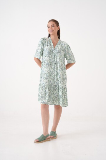 Kadın Hakim Yaka Yarım Kol Eteği Pileli Yazlık Önüi Düğmeli Gömlek Curve Elbise