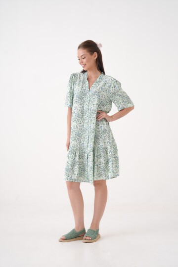 Kadın Hakim Yaka Yarım Kol Eteği Pileli Yazlık Önüi Düğmeli Gömlek Curve Elbise