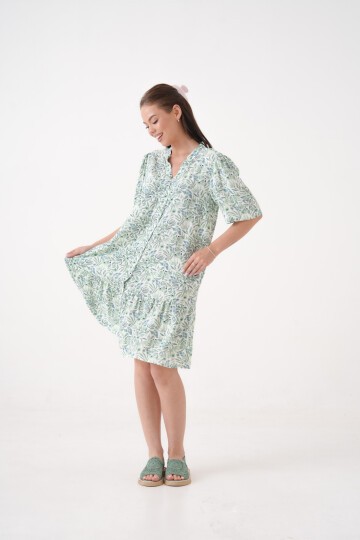 Kadın Hakim Yaka Yarım Kol Eteği Pileli Yazlık Önüi Düğmeli Gömlek Curve Elbise